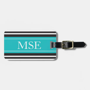 Personalized Monogram Turquoise Black Stripes Luggage Tag