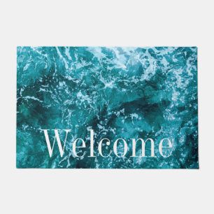 Personalized Monogram Turquoise Sea Waves Doormat