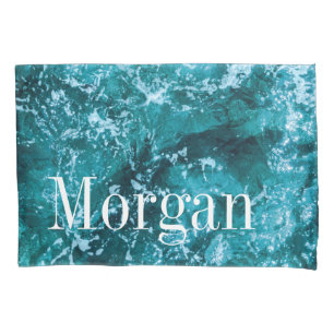 Personalized Monogram Turquoise Sea Waves Pillowcase