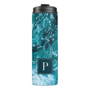 Personalized Monogram Turquoise Sea Waves Thermal Tumbler