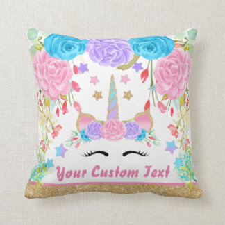 Personalized Monogram Unicorn Watercolor flower Throw Pillow