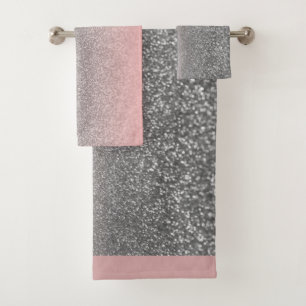 Personalized monogram vintage glitter shine pink bath towel set
