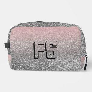 Personalized monogram vintage glitter shine pink  dopp kit