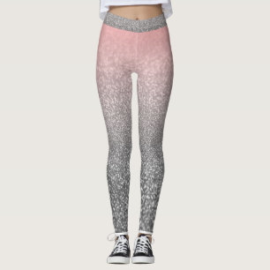 Personalized monogram vintage glitter shine pink leggings