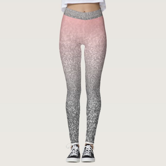 Personalized monogram vintage glitter shine pink  leggings (Front)