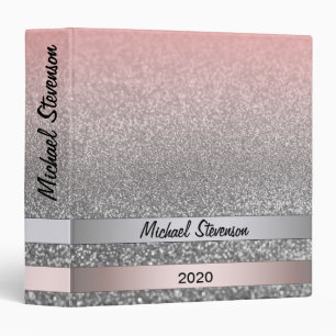Personalized monogram vintage glitter shine pink s binder