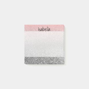 Personalized monogram vintage glitter shine pink s post-it notes
