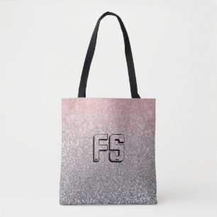 Personalized monogram vintage glitter shine pink  tote bag