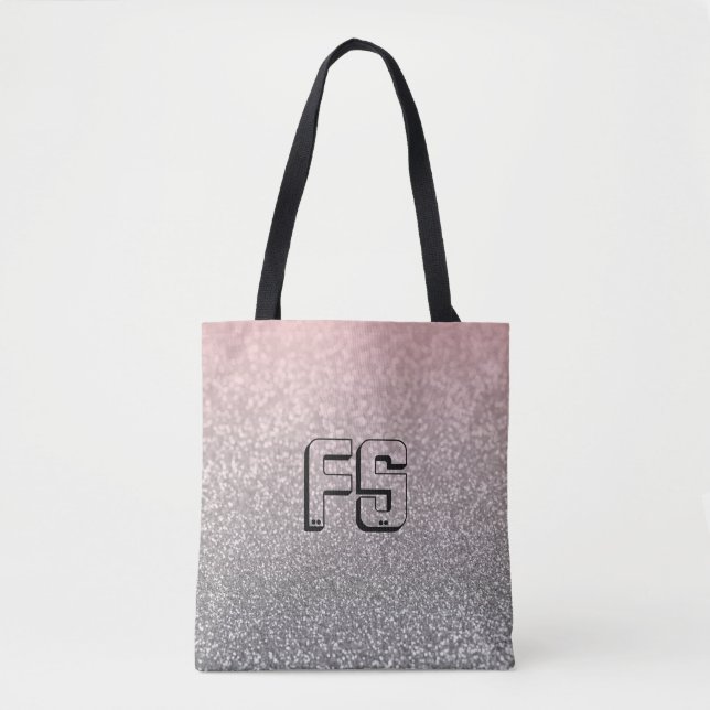 Personalized monogram vintage glitter shine pink  tote bag (Front)