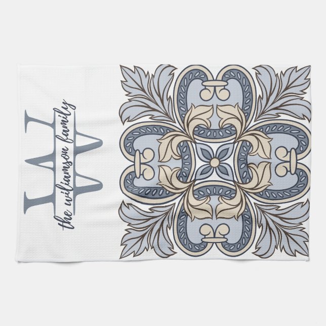 Personalized Monogram W Kitchen Towel  (Horizontal)