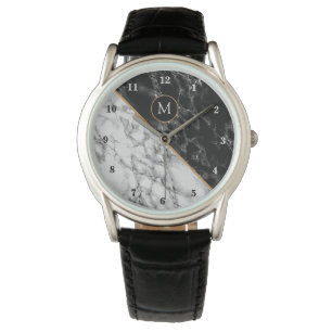 Personalized Monogram Watch Black White Marble