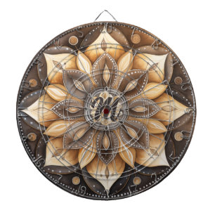 Personalized Monogram Watercolor Brown Mandala Dartboard