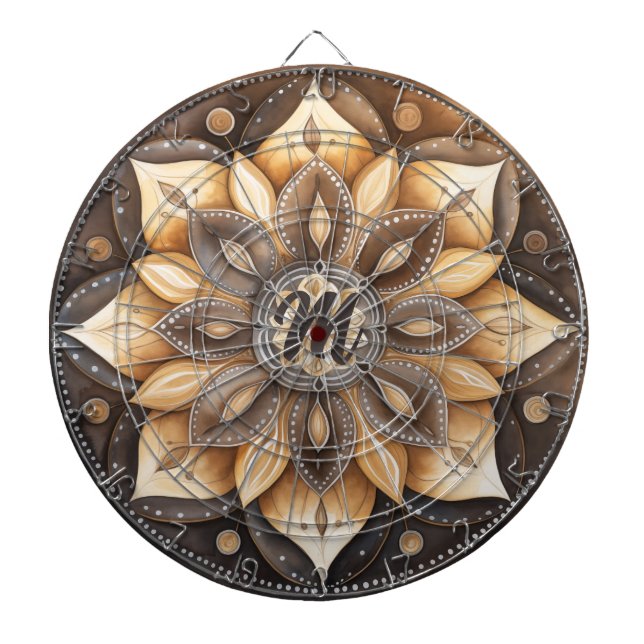 Personalized Monogram Watercolor Brown Mandala  Dartboard (Front)