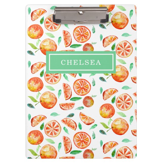 Personalized Monogram Watercolor Oranges Citrus Clipboard (Front)