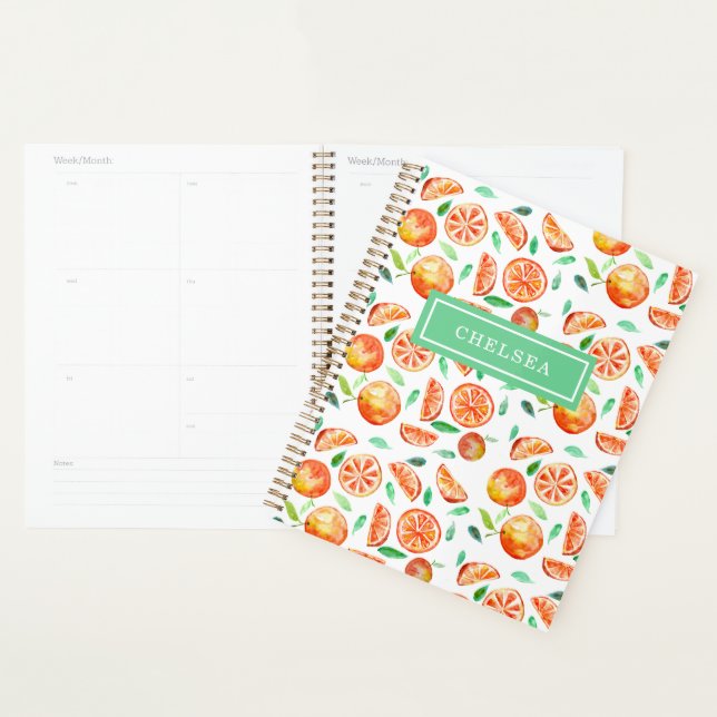 Personalized Monogram Watercolor Oranges Citrus Planner (Display)