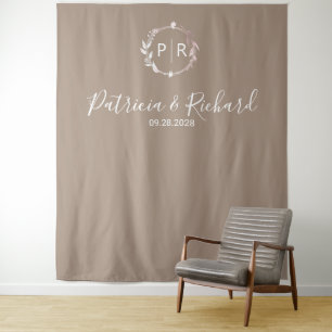 Personalized Monogram Wedding Backdrop Tapestry