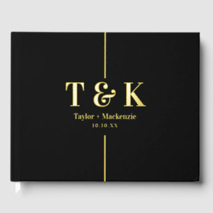 Personalized Monogram Wedding Black and Real Foil Guest Book