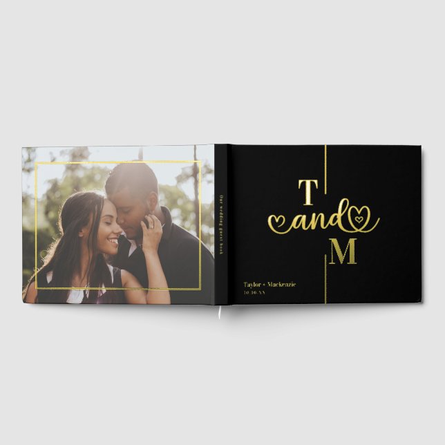 Personalized Monogram Wedding Black and Real Foil Guest Book (Full)