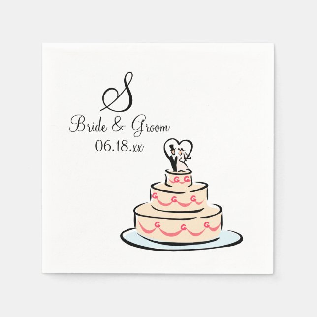 Personalized Monogram Wedding Cake Napkin (Front)