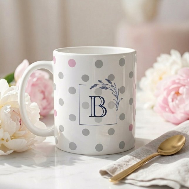 Personalized Monogram Wedding Favours – Pink & Gre Coffee Mug (Creator Uploaded)
