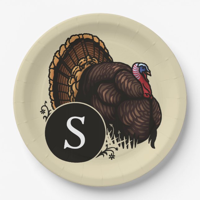 Personalized Monogram Wild Turkey Paper Plate (Front)