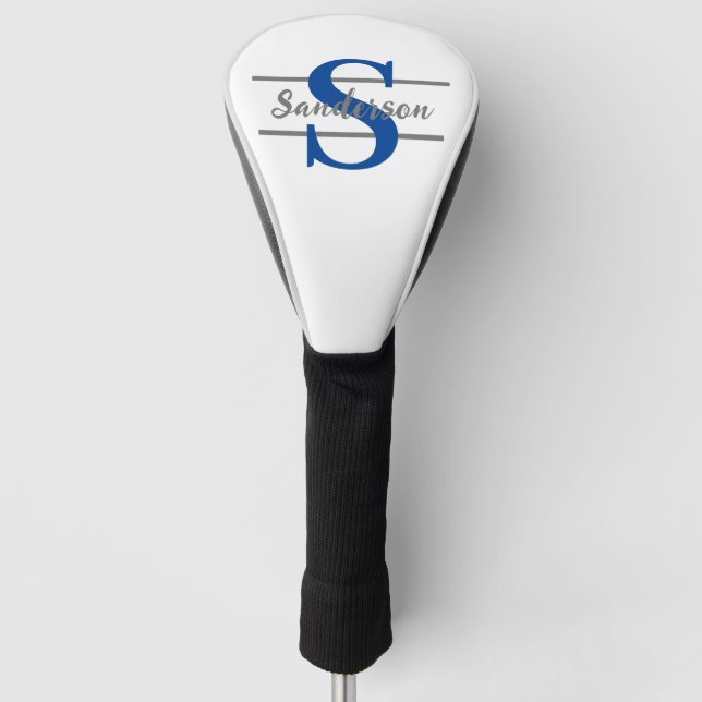 Personalized Monogram with Name Blue Grey Men Golf Head Cover (Front)