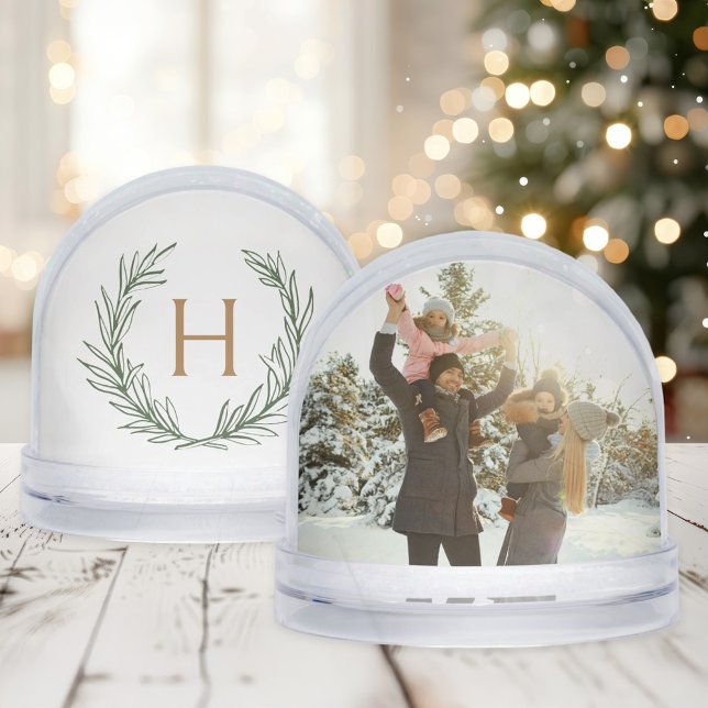 Personalized Monogram Wreath Christmas Photo Snowglobe (Creator Uploaded)