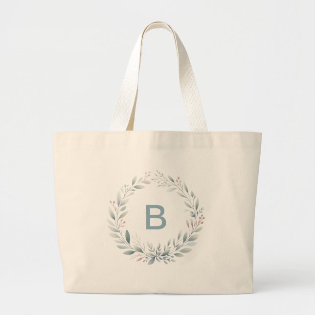 Personalized Monogram Wreath Tote Bag (Front)