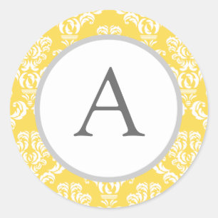 Personalized Monogram Yellow Damask Envelope Seals