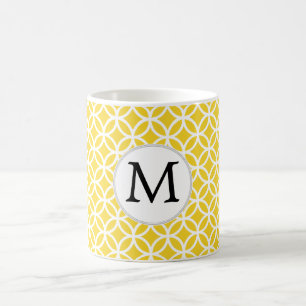Personalized Monogram Yellow Double Rings Pattern Coffee Mug