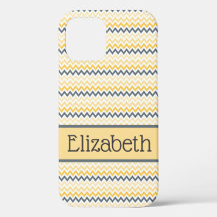 Personalized Monogram Yellow Grey Chevron  iPhone 12 Case