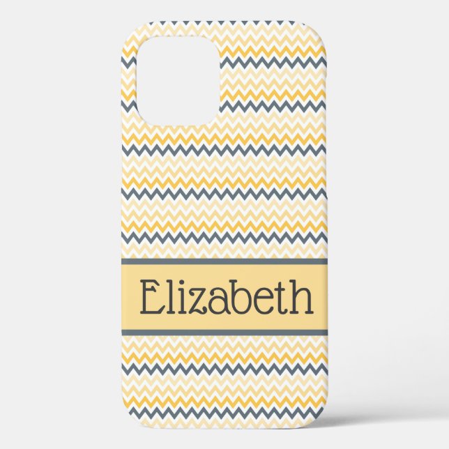 Personalized Monogram Yellow Grey Chevron  Case-Mate iPhone Case (Back)