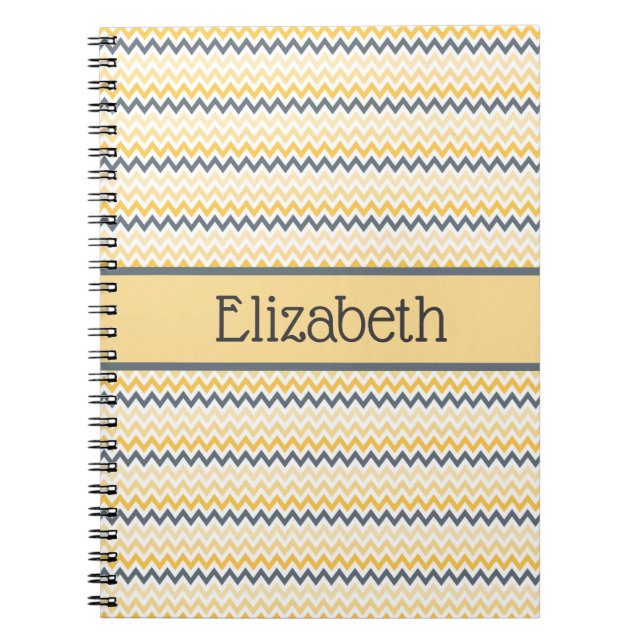 Personalized Monogram Yellow Grey Chevron  Notebook (Front)