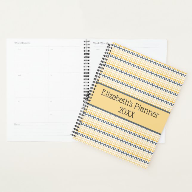 Personalized Monogram Yellow Grey Chevron Planner (Display)