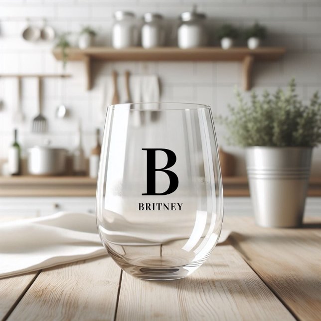 Personalized Monogramed Black  Stemless Wine Glass (Creator Uploaded)