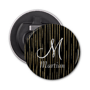 Personalized monogramed Gold Glitter &black Bottle Opener