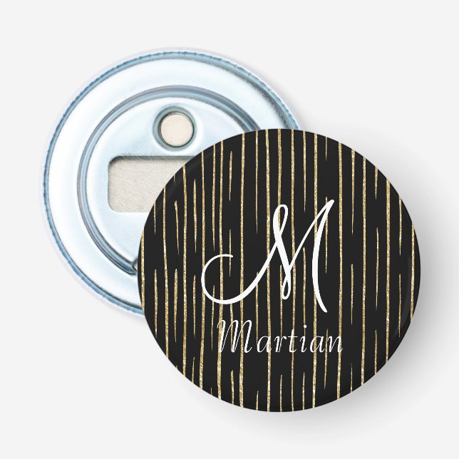 Personalized monogramed Gold Glitter &black Bottle Opener (Front)