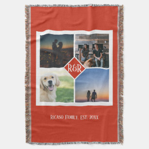 Personalized Monogrammed 4 Photo Collage Throw Blanket
