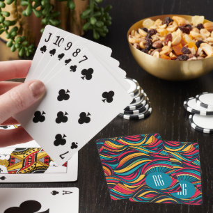 Personalized Monogrammed Abstract Waves Pattern Playing Cards