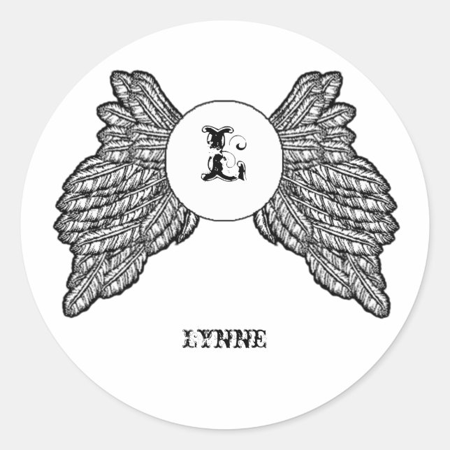 Personalized Monogrammed Angel Wings Classic Round Sticker (Front)