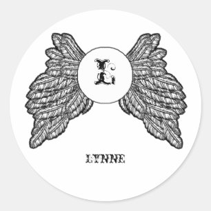 Personalized Monogrammed Angel Wings Classic Round Sticker