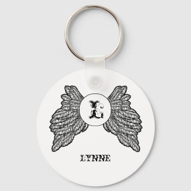 Personalized Monogrammed Angel Wings Keychain (Front)