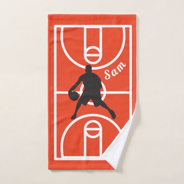 Personalized Monogrammed Basketball Player Red Hand Towel (Hand Towel)