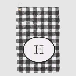 Personalized Monogrammed Black and White Plaid Golf Towel