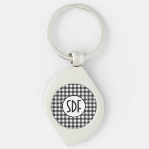 Personalized Monogrammed Black and White Plaid Keychain