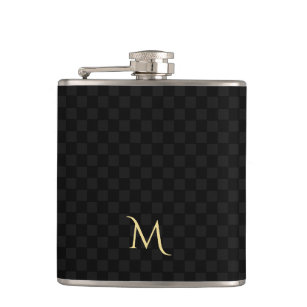 Personalized Monogrammed Black Check Pattern Flask