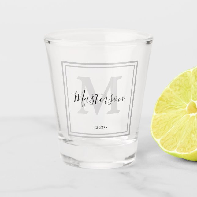 Personalized Monogrammed Black & Grey Shot Glass (Front)