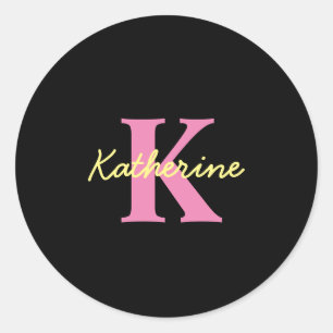 Personalized Monogrammed Black Modern Classic Round Sticker