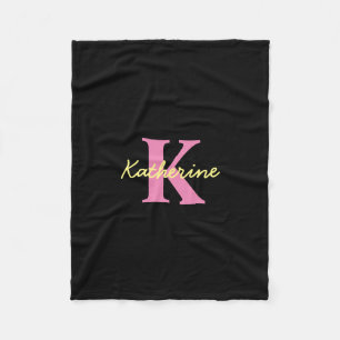 Personalized Monogrammed Black Modern Fleece Blanket