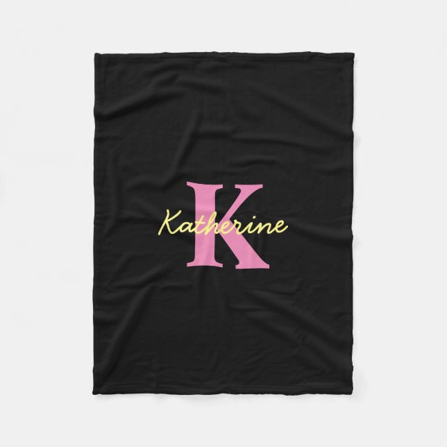 Personalized Monogrammed Black Modern Fleece Blanket (Front)